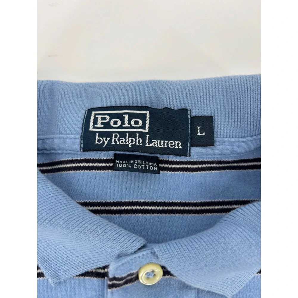 Polo Ralph Lauren Mens Large Blue Striped Short Sleeve Cotton Polo Shirt L